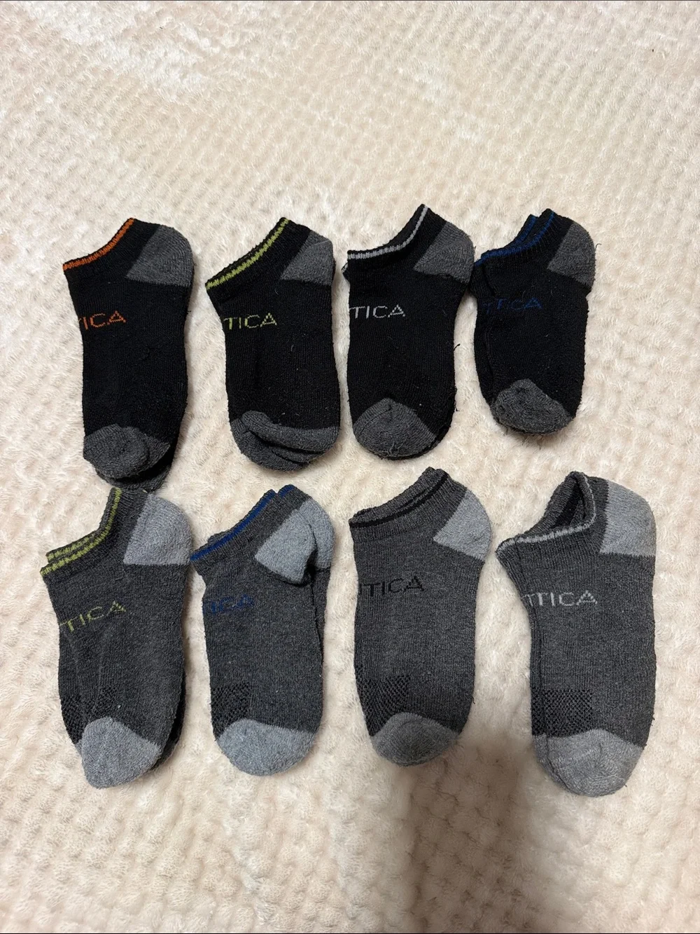 Nautica Kids No-Show Sock Pack in Black and Gray with Accent Colors